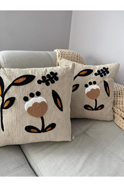 MODA Modern Design Punch Embroidered Decorative 2-Piece Throw Pillow Cover
