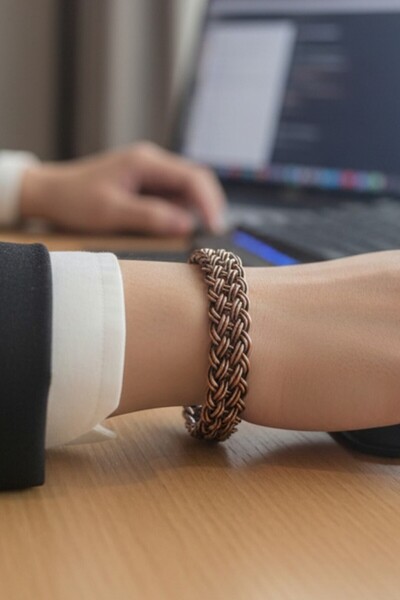 Otto Man Steel Jewelry Kadın Bakır Bileklik İki Sıra Örgü İnce Model Ayarlana...