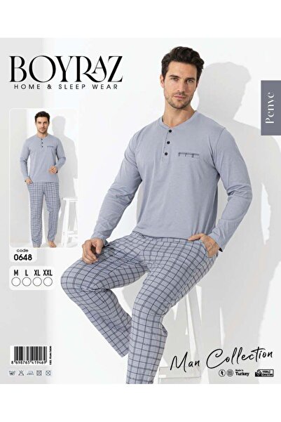 BEYAZTOPTAN Men's Cotton Plaid Buttoned Collar Pajama Set