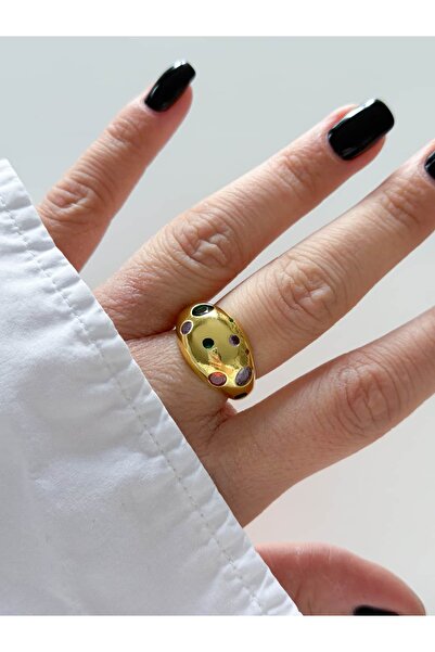 CHARMLUCKY Colorful Stone Bombed Ring (Adjustable)