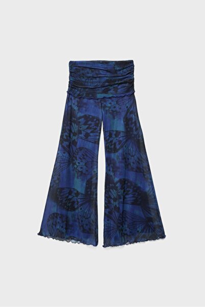 Stradivarius Printed tulle bell bottom trousers