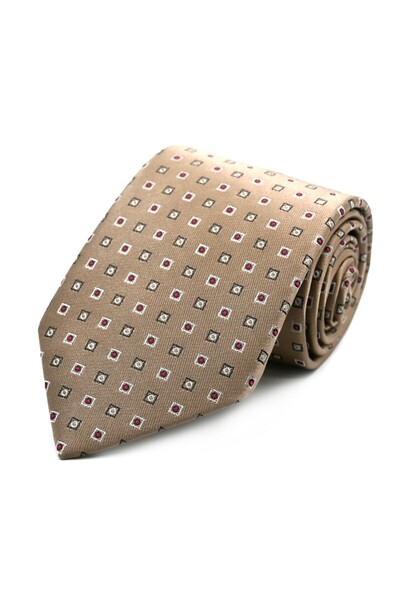Sade Kravat Dore Bej Fuşya Küçük Desenli Özel Dokuma Kravat 32700 Dore