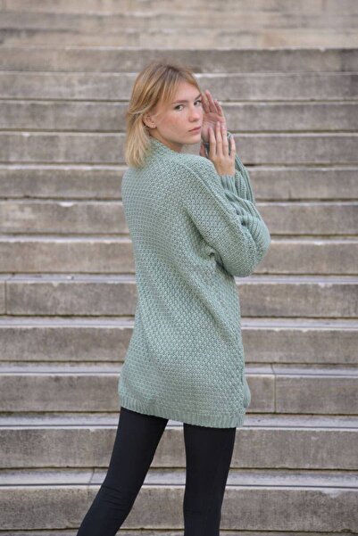 Cannes İda O Oversized Knitted Khaki Knitwear Cardigan