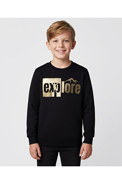 Pine kids Sweatshirt with Foil Explore Print - Black