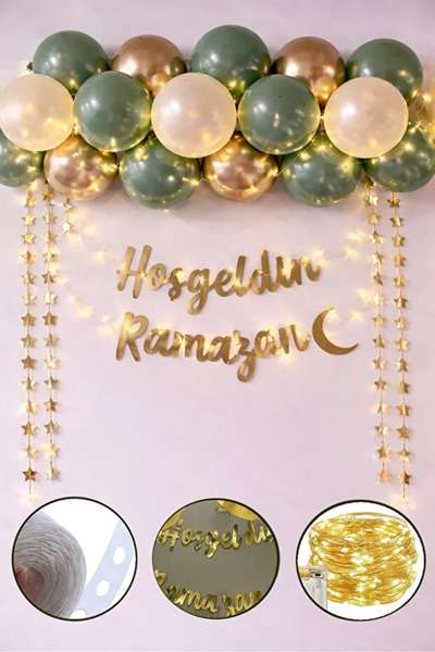 FOKUL Hoşgeldin Ramazan Gold Yazılı Led Işıklı Zincir Balon Seti Ramazan Bayr...