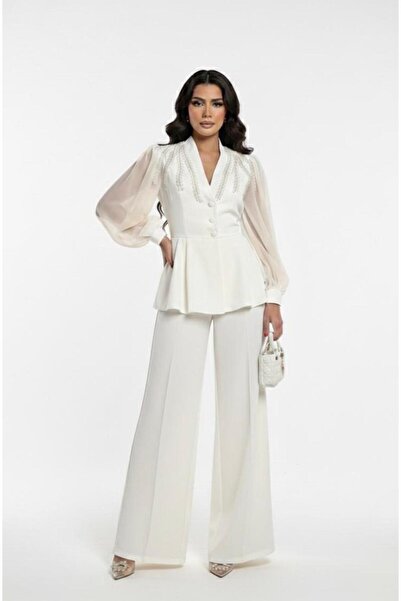 Cara Chiffon Sleeve Special Occasion Bottom-Top Set Beaded Embroidered Premiu...