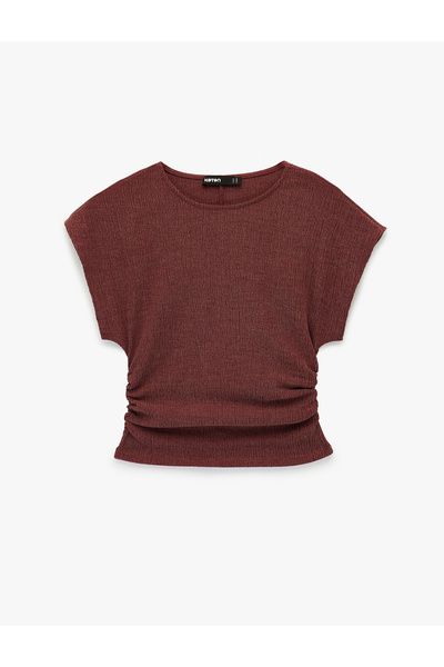 Koton Bürümcük Fabric Slim Fit Short Sleeve Crew Neck Draped Textured T-Shirt