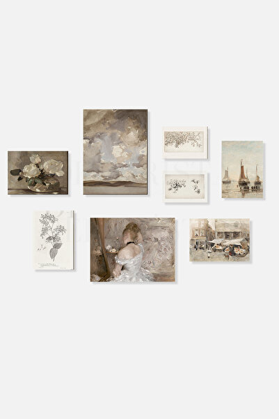 HOME DEKORİSTA Σετ 8 αφισών χωρίς πλαίσιο, Vintage ζωγραφική, Ζωγραφική με λο...