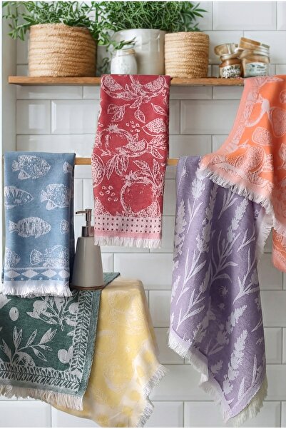 Sevim 6-Piece Cotton Kitchen Drying Cloth Set-Mixed Color Fruit Patterned Kit...