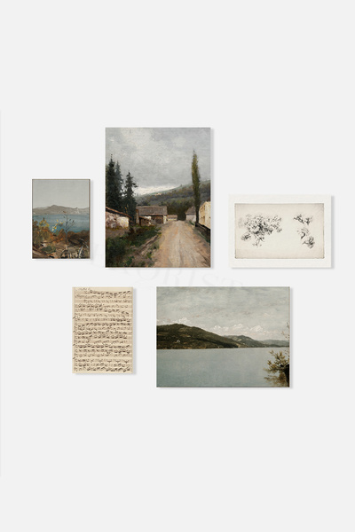 HOME DEKORİSTA Çerçevesiz Vintage 5'li Poster Seti, Galeri Duvarı, Sanatsal B...