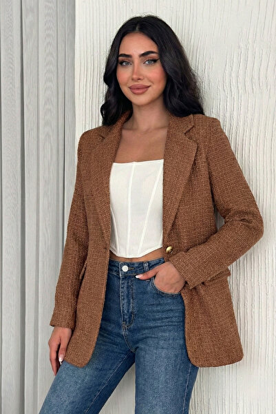 diaves Kahverengi Tek Düğme Astarlı Tuvit Ceket