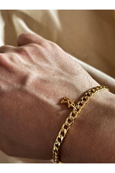 bijoux uniques سوار ذهبي من الفولاذ على شكل حرف K