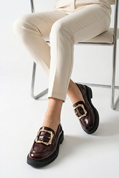 GRADA Burgundy Patent Leather Genuine Leather Women's Loafer Shoes with Large...