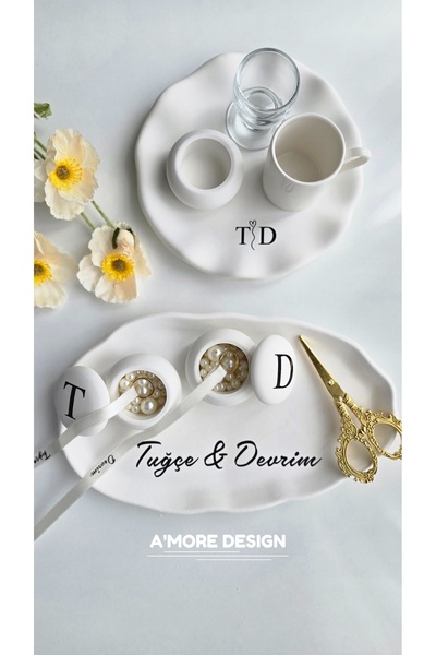 AmoreDesign Nişan Tepsi Seti, Söz Tepsisi, El Yapımı Beton Nişan Tepsi Seti |...