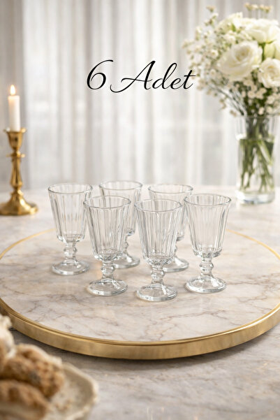 clasavm 6'Lı Flüt Kahve Yanı Bardağı - Cam Kahve Yanı Su Bardağı 75 ml