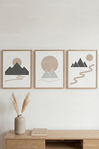 Tontilika Σετ 3 Πίνακων με Ξύλινο Πλαίσιο "Minimal Mountain Views" – Μοντέρνα...