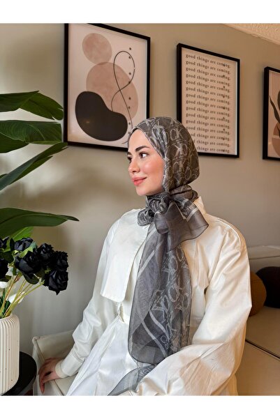 diorel CK Monogram Organze Marka Tül Şal -Gri