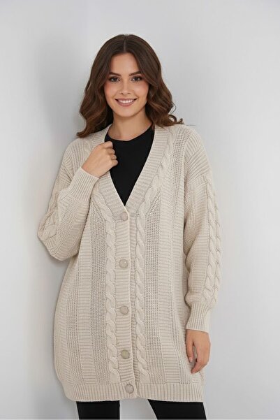 Gülşah collection 15769 Hijab Knitwear Cardigan - Cream
