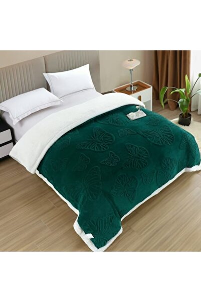 OEM CHIRASO Blanket, Cocolino, Fleece Interior, Butterfly Pattern, Dark Green...