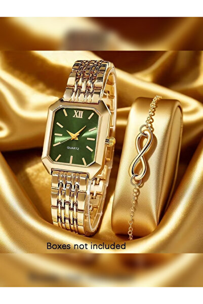 Kelan 14K Gold Plated "Eternal Shine Emerald" Watch and Bracelet Set - The El...