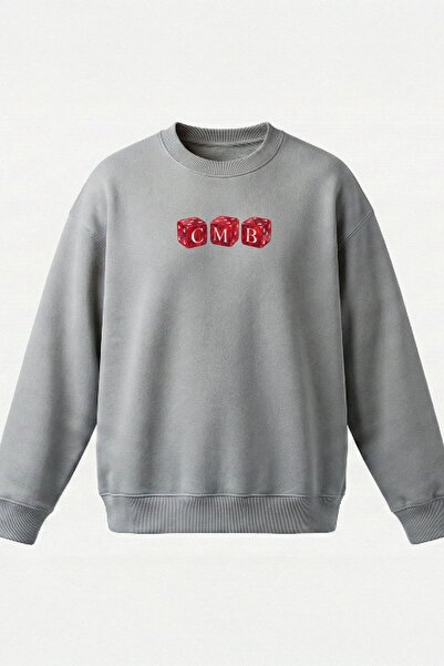 COMBİNE MİCHAİL Men's Zar Printed Oversized Gray Sweatshirt