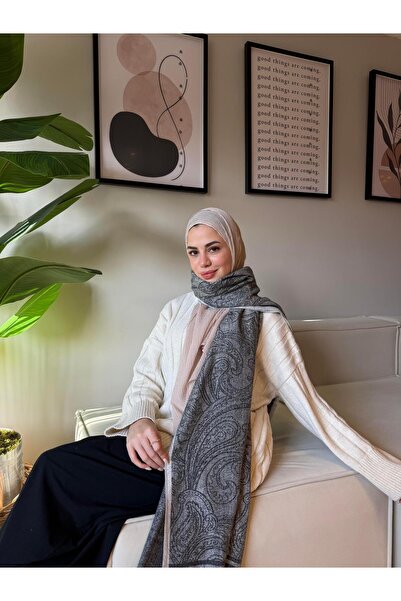 diorel Etro Desen Kaşmir Omuz Şalı Koyu Gri