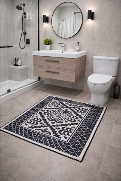 INTERIOR DESIGN Black and White Cotton Decorative Rug, 40x60 cm – Traditional...