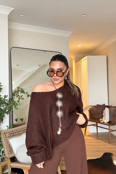 Sohotique By P Kayık Yaka Soft Sweater Bitter Brown