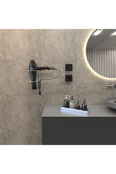 JASPER Dc-4792 Dekoratik Krom Yapıştırmalı Fön Banyo Metal Saç Kurutma Fön Ma...