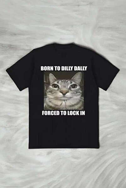ARS Butik Black Born to Dilly Dally Cat Y2K Unisex T-Shirt