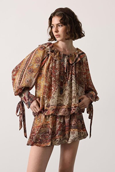 Trend Alaçatı Stili Women's Multi Patterned Layered Mini Dress Alc-X15084