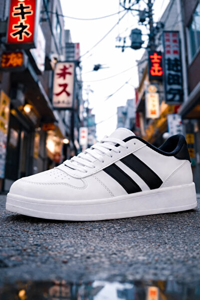 SOLAZER Women's Stripe Detailed Black Sneaker Walking Shoes