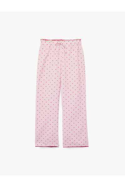 Koton Comfortable Fit Heart Patterned Lace Detailed Woven Poplin Pajama Bottoms