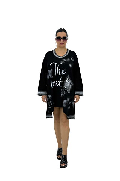 selly line Plus Size Cotton Pocket Detailed Long Sleeve Short Women's Dress