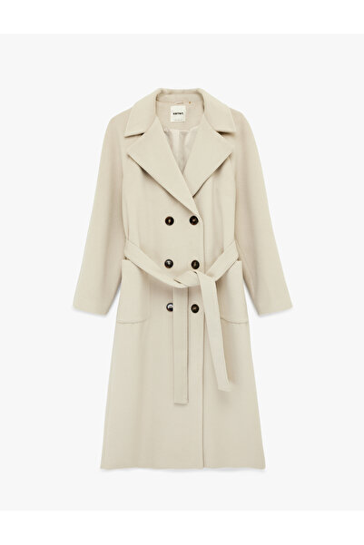 Koton Double-Breasted Trench Coat with Belt, Pockets and Buttons