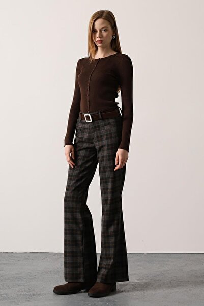 Trend Alaçatı Stili Women's black belted plaid Flared pants alc-x15080