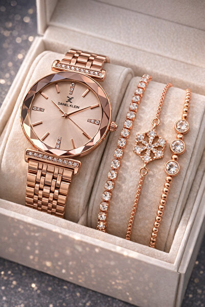 Daniel Klein Marka Rose Gold Renk Orijinal Kadın Kol Saati 3’lü Çelik Bilekli...