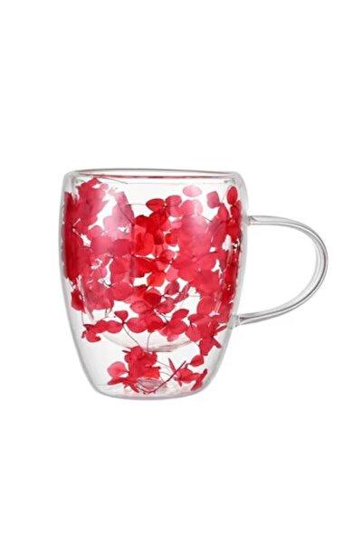 wei inox Double-walled mug, dried flowers pattern, glass, transparent, red, 3...