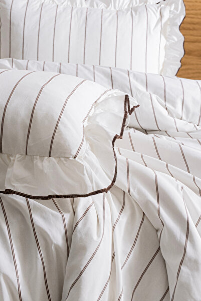 BESTİNA GOLD Tek Single Duvet Cover Set 100% Cotton Ornamental Overlock Ruffled