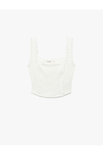 Koton Cotton Lace Detailed Sleeveless U-Neck Ruffle Crop Top