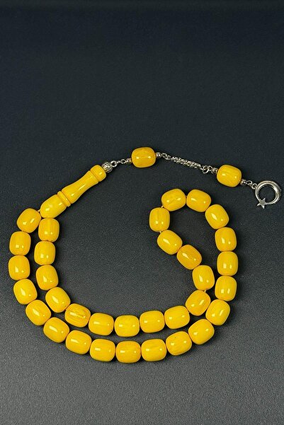 TESBİHKENTİ خرز صلاة من مادة الإيبوكسي الصفراء كبيرة الحجم بلون العنبر