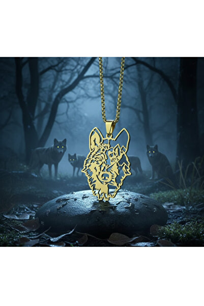 DeNors Wolf Head Gold Color Necklace