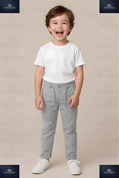 SS SİNSER بنطلون للأولاد بخصر مطاطي وطيات قماش قابل للتمدد جانبية على طراز ال...