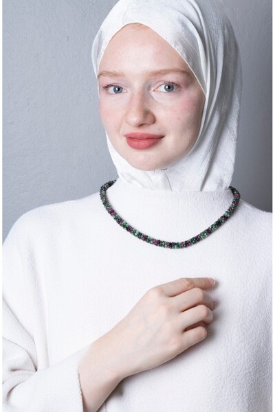 OSMANLI DOĞAL TAŞ Certified Handcrafted Knitted Anyolite Silver Closure Neckl...