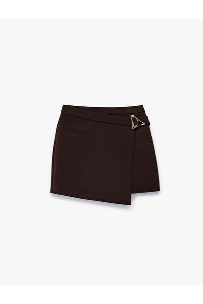 Koton Asymmetrical Cut Mini Skirt with Pockets and Metal Accessories