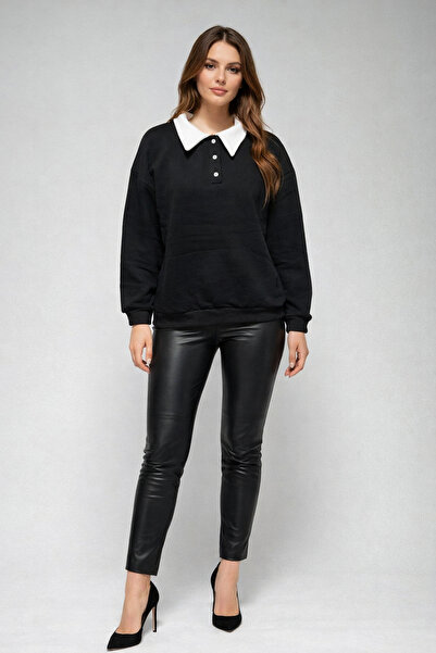 CARLA MARA Hanorac negru cu gât polo