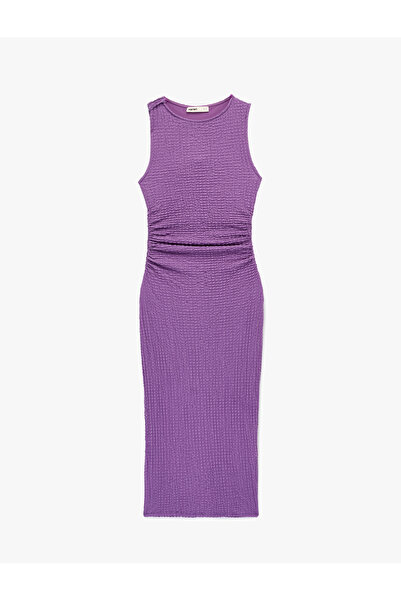 Koton Bürümcük Kumaş ντραπέ Φόρεμα με λαιμόκοψη καγιάκ, αμάνικο, μακρύ μολύβι...