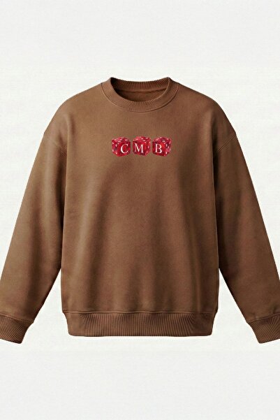 COMBİNE MİCHAİL Men's Zar Printed Oversized Brown Sweatshirt