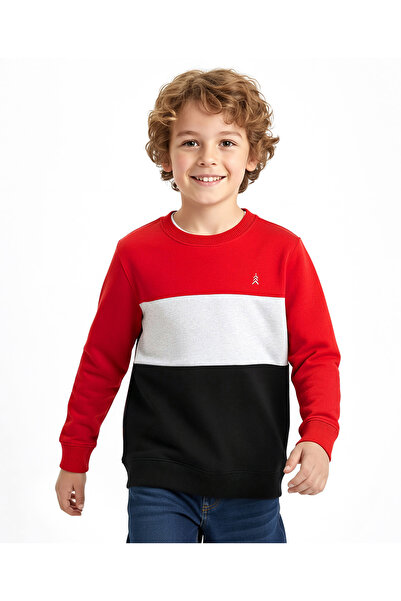 Pine kids Cotton Knit Full Sleeves Solid Sweatshirt - Red & Black