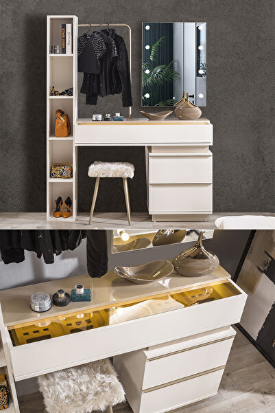 EDSY HOME Alfa Puflu 3 Çekmeceli Raflı Şifonyer